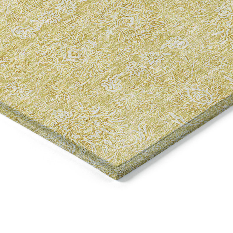 Tapis intérieur lavable floral jaune doré et ivoire 8 pi x 10 pi