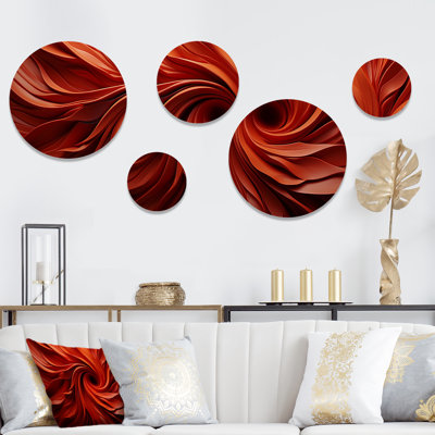 Red Abstract Spiral Dreamscape I - Abstract Spirals Round Wall Art Set Of 5