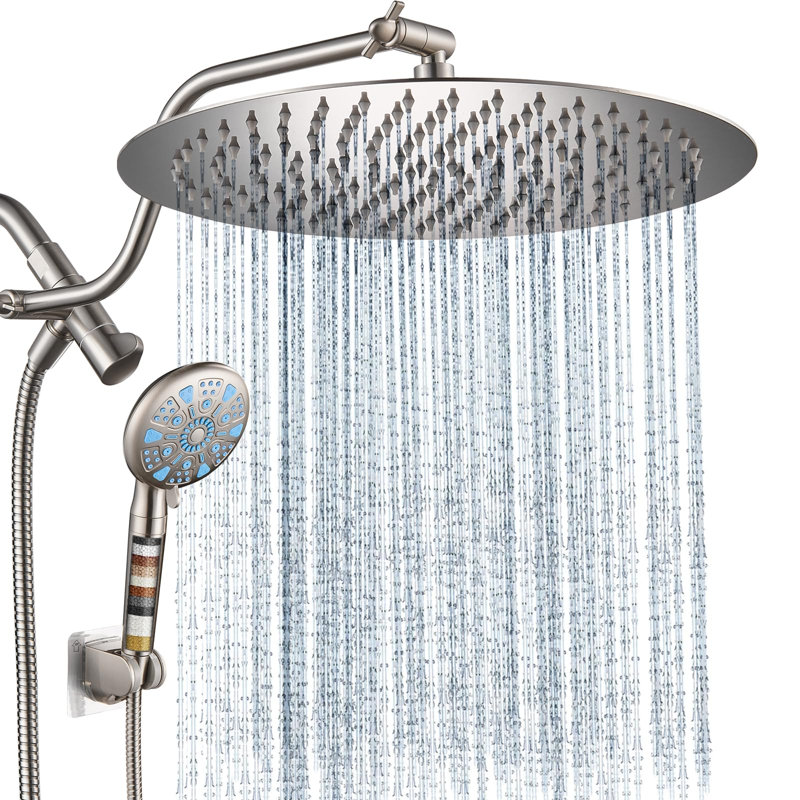 12 Inch Rain Shower Head, Dual Shower Heads, 9 Spray Filtered Shower Head, Brushed Nickel