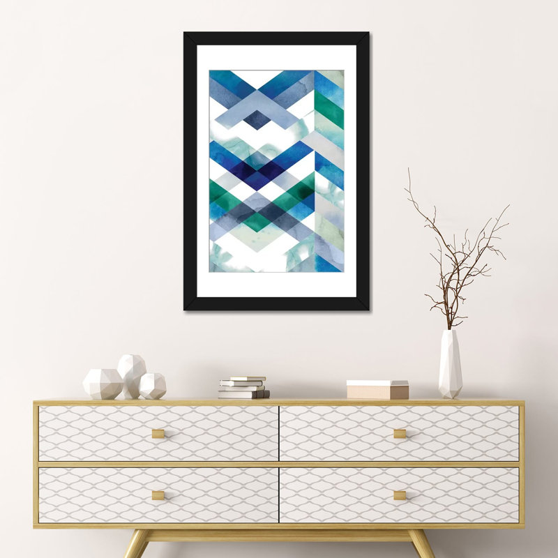 « crystal chevron ii », impression sur toile, Papier d'art encadré noir, H 32 po x l 24 po x P 1 po, Blanc