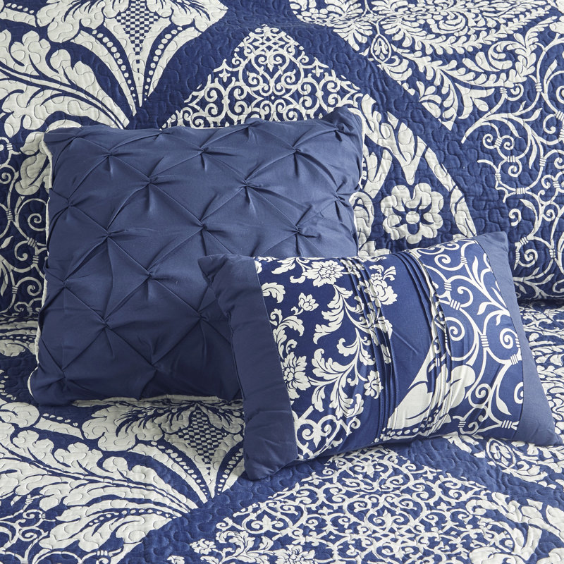 Indigo and White Cotton Reversible King Quilt Set