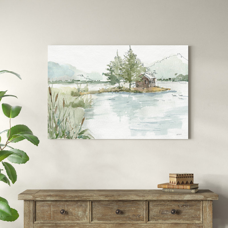 Serene Lake II, H 32 po x l 48 po, Non, Cadre flottant érable