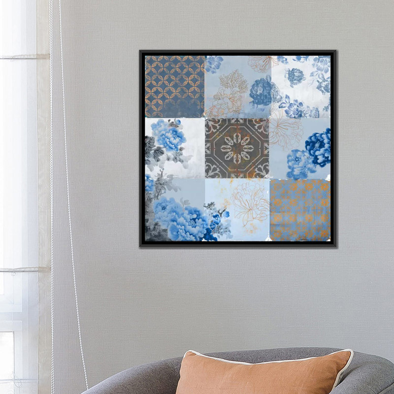 «Deft Blue», impression sur toile, H 18 po x l 18 po x P 1,5 po, Toile avec cadre noir, Pas de tapis
