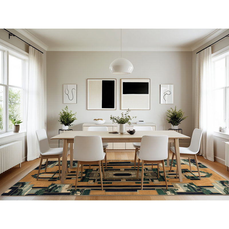 Machine Washable Art Deco Brown Area Rug, Rectangle 7' x 10'