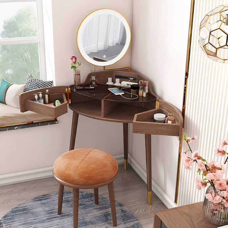 Mini coiffeuse brune 24,41 "avec miroir de maquillage