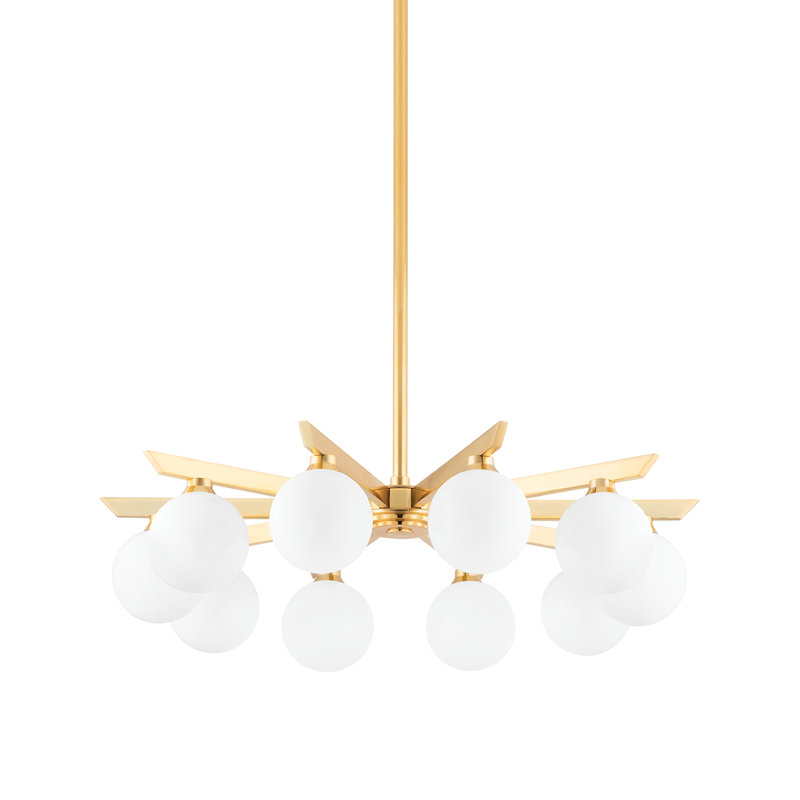 Vintage Brass and Opal Glass 10-Light Chandelier