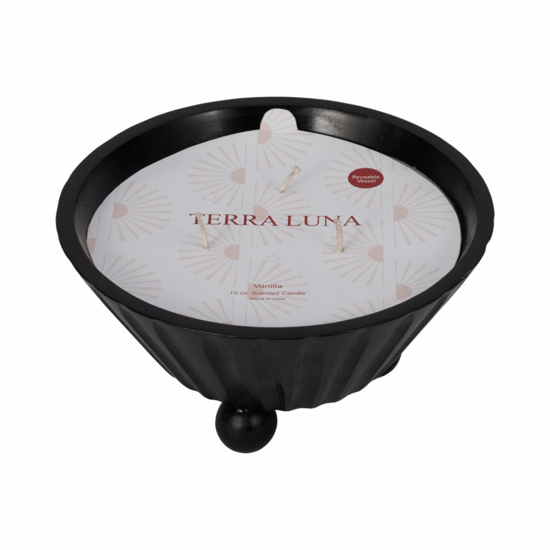 9" W Mango Wood Bowl Scented Candle, Brown