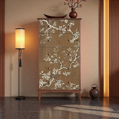 Armoire de rangement en bois peint fleur de prunier