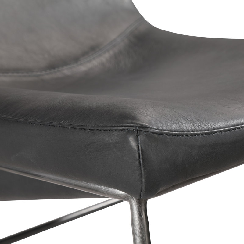 Tabouret de bar et de comptoir Brittany, Tabouret de comptoir (siège d'une hauteur de 26 p, Cuir véritable noir