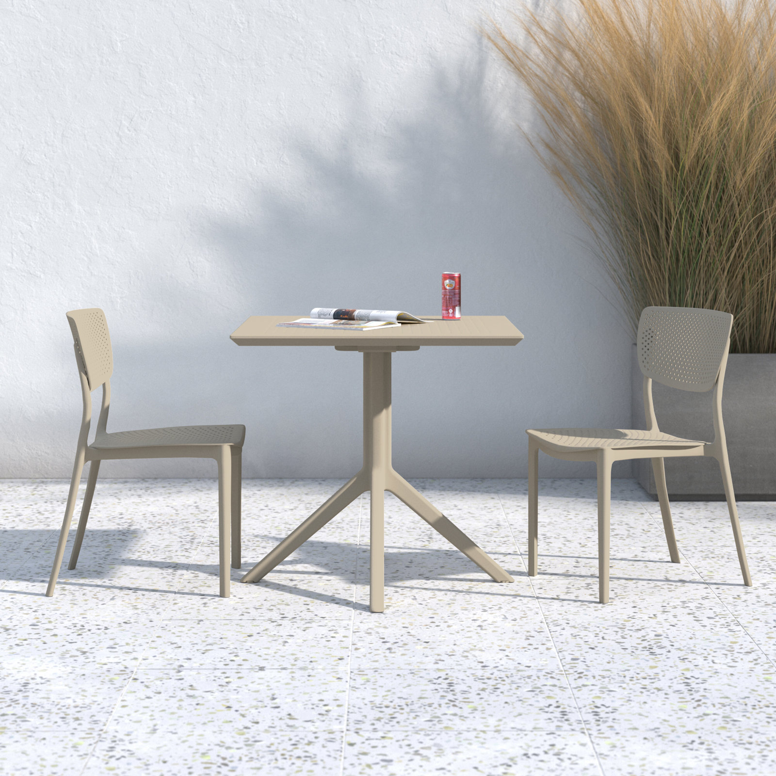 Farrah Patio Bistro Set, Taupe, 31.5" D x 31.5" W x 29.5" H