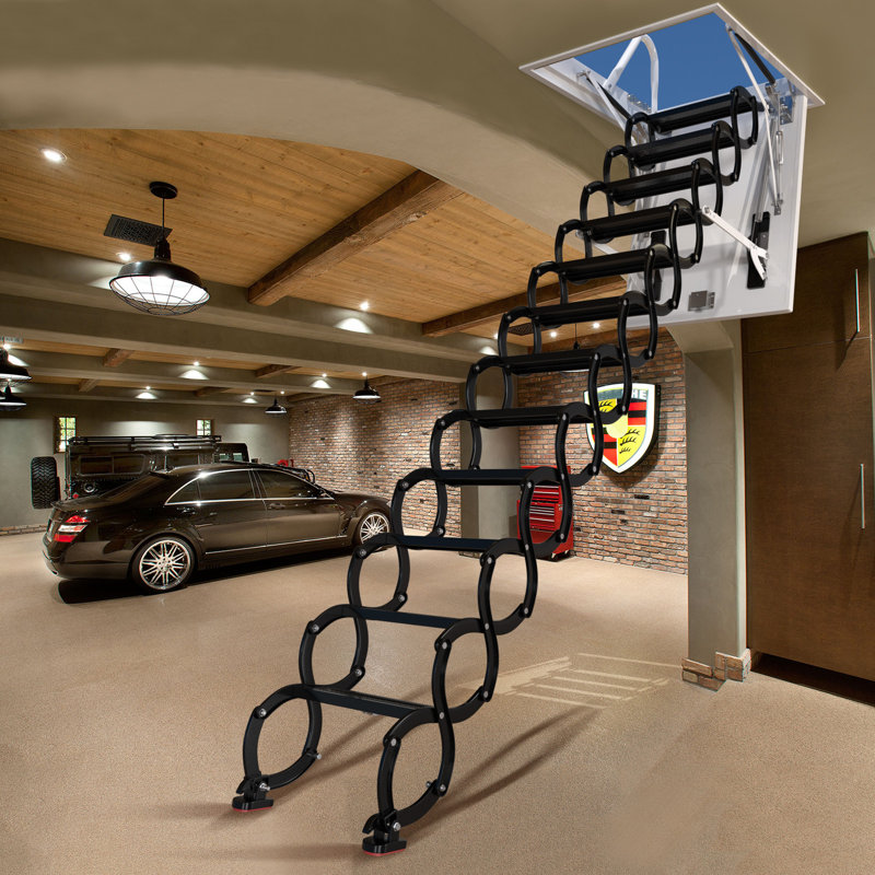 Folding Aluminum Attic Ladder with Hatch, Telescopic Design for 3m Height, Retractable Attic Stairs Opening Size 100 x 70cm