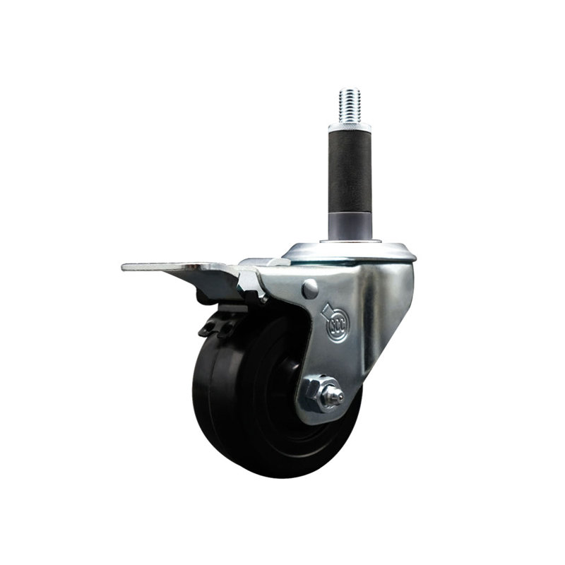 3 Inch SS Soft Rubber Swivel 1 Inch Expanding Stem Caster Total Lock Brake SCC