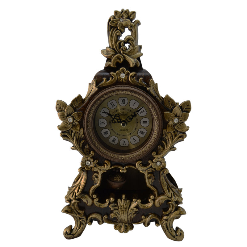 Brown and Gold Quartz Movement Tabletop Clock with Pendulum