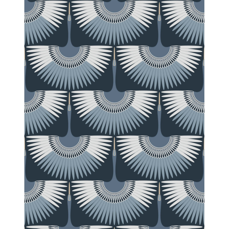 Kegan 7m x 75cm Matte Crane Bird Wallpaper Roll, Blue