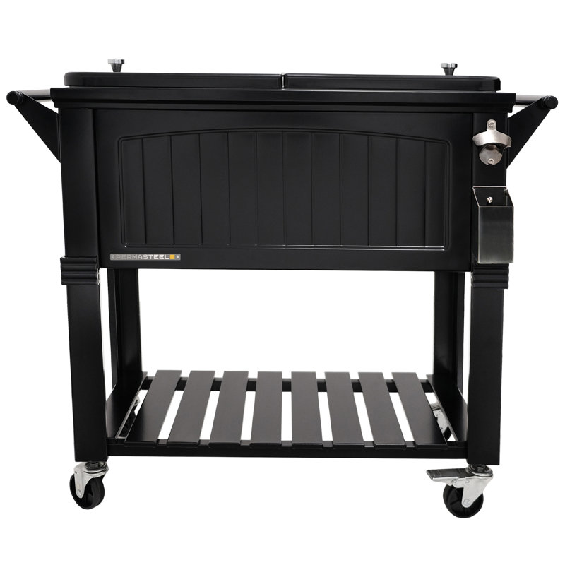 Permasteel 80 Qt. Furniture Style Rolling Patio Cooler, Black