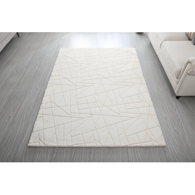 Broschard Faux Fur Vegan White Rug With Metallic Gold Lines