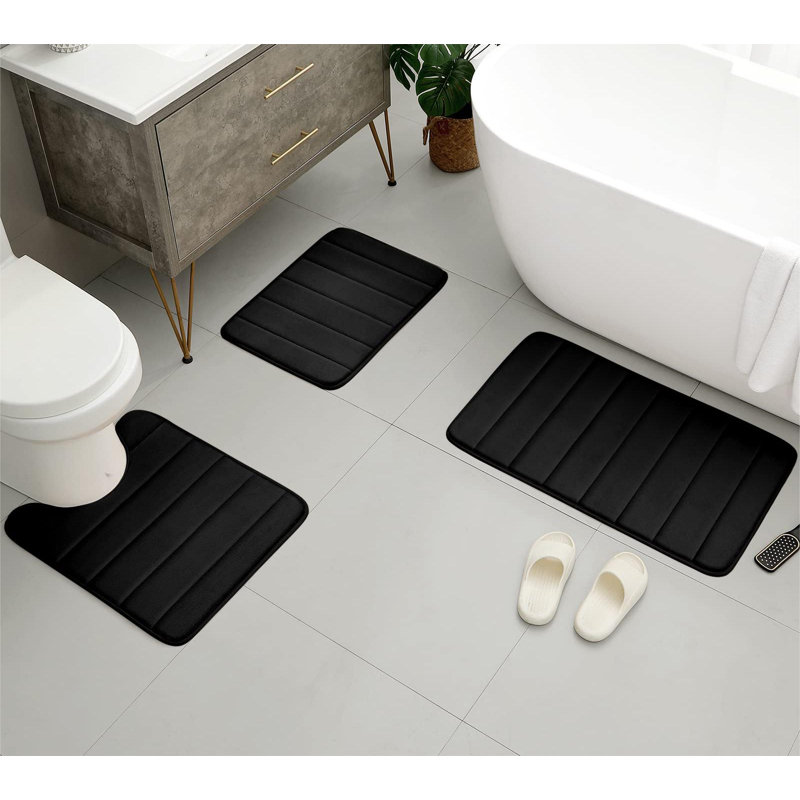 Ensemble de 3 tapis de bain de couleur unie Justhin, Brun