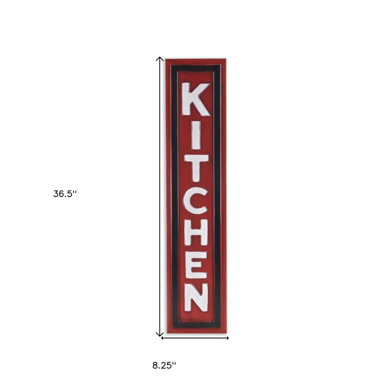 Décoration murale 37 po x 8 po en métal rouge et blanc pour la cuisine