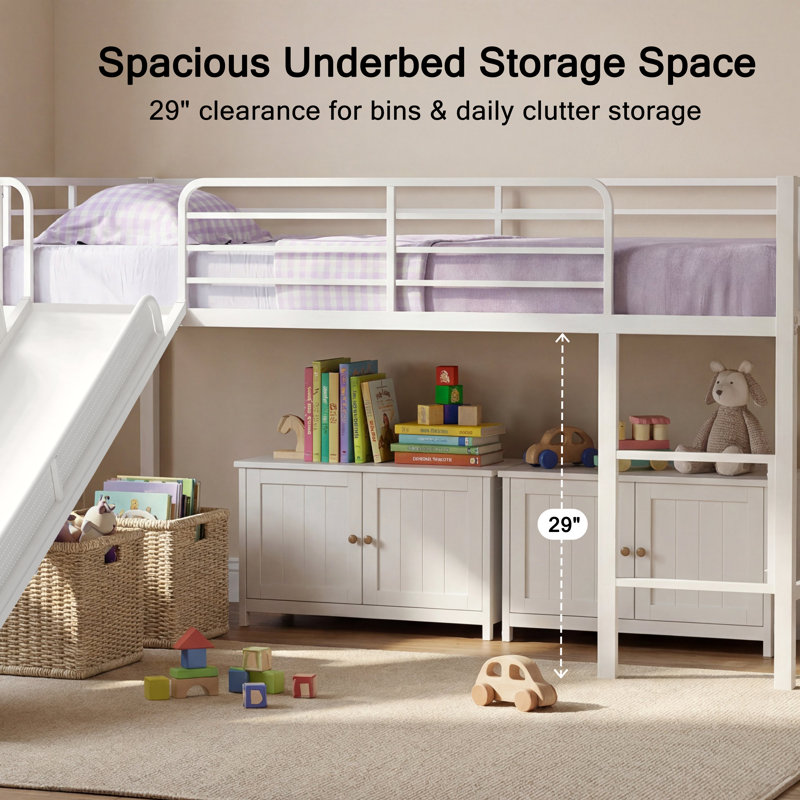 Eliud Kids Twin Loft Bed with Slide, White