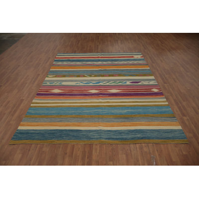 Handwoven Artisan Kilim Area Rug 8x11 with Bold Stripes