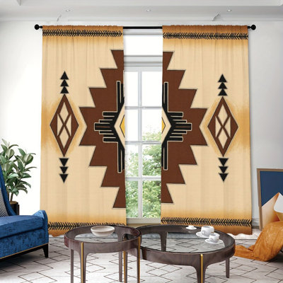 2Pcs Geometric Pattern Curtains, Southwest Inspired Art Design, Rod Pocket Light Filtering, Boho Style, All-Season For Living Room Bedroom Window Decor
