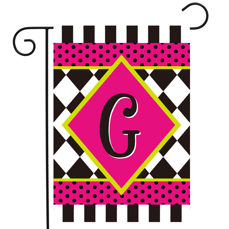 Monogramme de damier néon - drapeau de jardin G