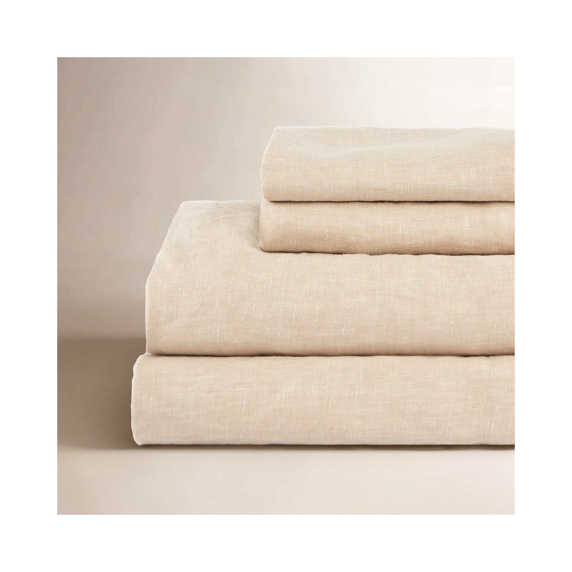 100% French Linen Sheet Set, California King Sheet Set with 2 Pillowcases, Putty Heather