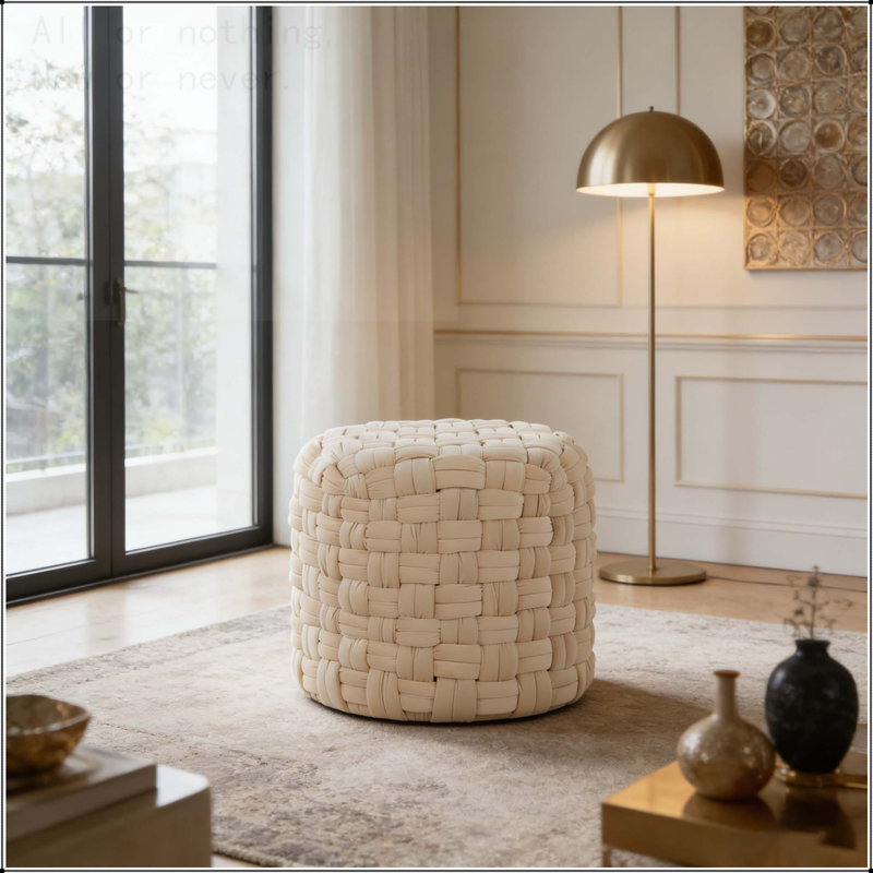 Round 16" Ottoman Velvet, Cream