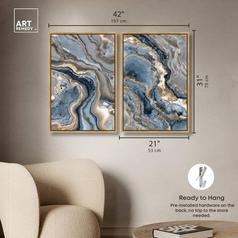 «Golden Marble», reproduction d'art sur toile par Art Remedy, cadre doré, 20 x 30, H 31 po x l 21 po, Encadrement doré