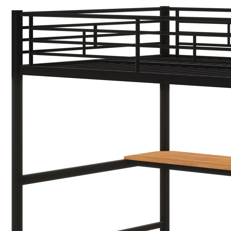 Lit mezzanine en métal avec bureau, Noir / brun