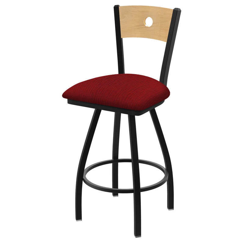 Tabouret pivotant Voltaire, Chêne naturel, Siège Graph Ruby / dossier en érable naturel, Noir froissé