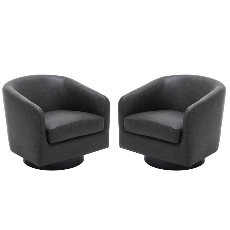 72Cm Wide Swivel Barrel Chair, Black Faux LeatherBlack