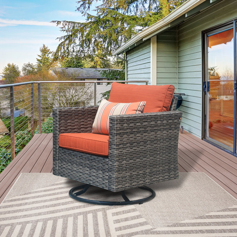 Osorio Swivel Wicker Outdoor Lounge Chair, Orange Red