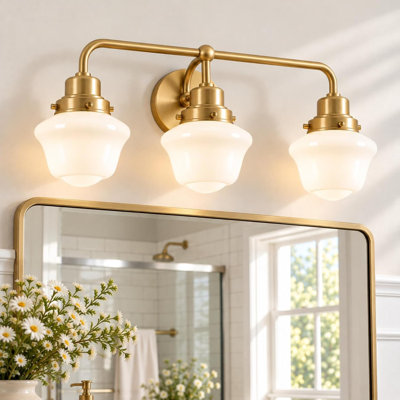 Traditional Schoolhouse Bathroom Vanity Light Fixture | Opal Glass Shade