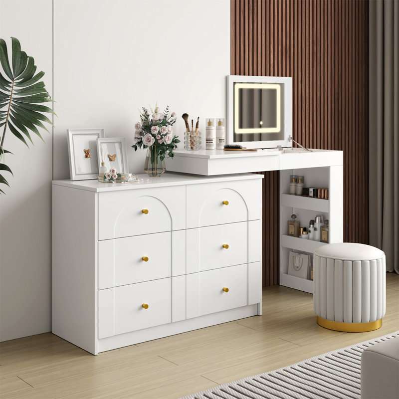 Vanity Desk With Mirror And Lights, White