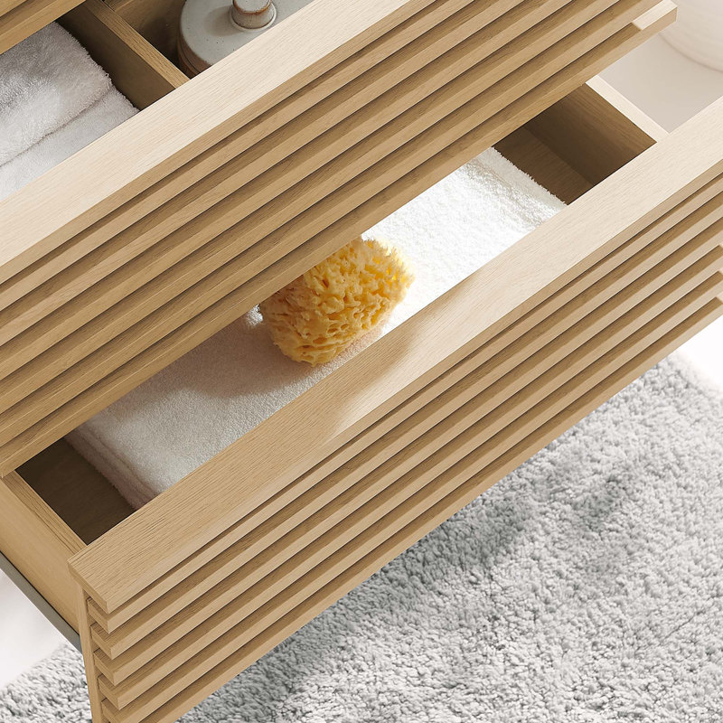 Oak 24" Wall-Mount Single Bathroom Vanity with Slatted Design