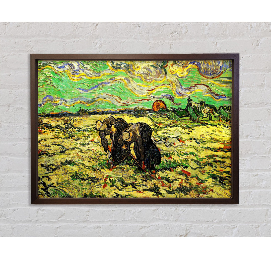 Zwei Bäuerinnen graben auf einem Feld mit Schnee von Vincent Van Gogh - Einzelbildrahmen Kunstdrucke auf Leinwand