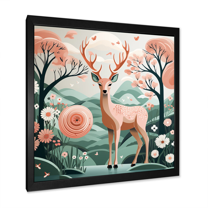 Fleur, cerf dans la faune Meadows II - art mural animal cerf, Cadre photo noir, H 30 po x l 30 po x P 1,5 po