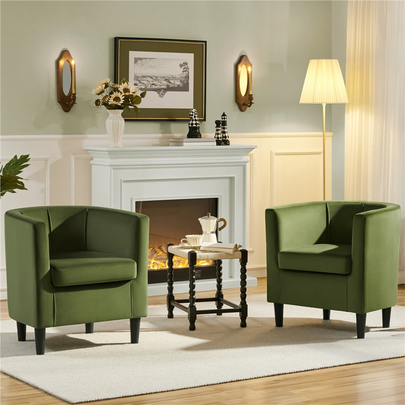 Velvet Armchair and Club Chair, Olive Green
