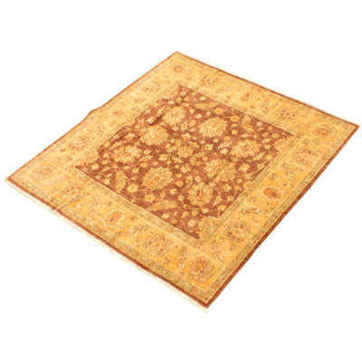 Tapis carré brun foncé en laine noué à la main de conception unique 6 pi 0 po x 5 pi 8 po Gyasi