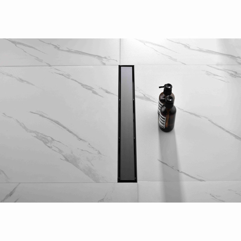 28 Inches Linear Shower Drain With Removable Cover, 304 Stainless Shower Drain  Included Hair Strainer And Leveling Feet, Flange