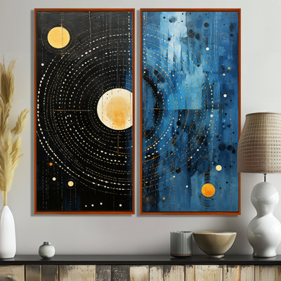 Bleu minimaliste lune V - art mural moderne bleu 2 panneaux