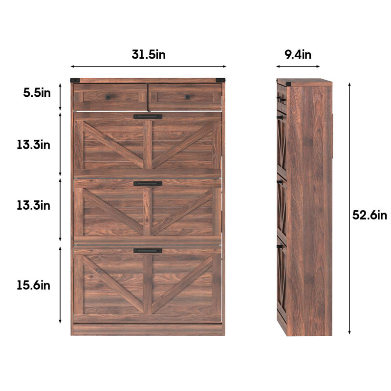 Armoire à chaussures avec 3 tiroirs rabattables et 2 tiroirs, Noyer foncé
