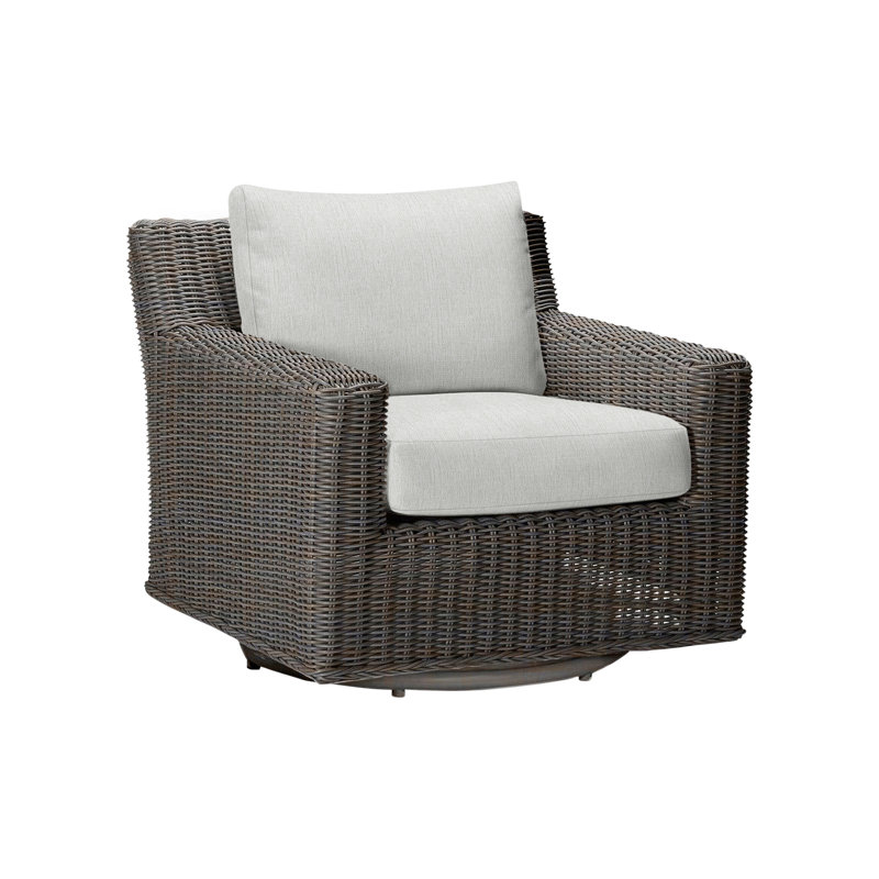 Rustic Swivel Patio Chair with Cushions, No Welt, Bali Pearl, Black Walnut