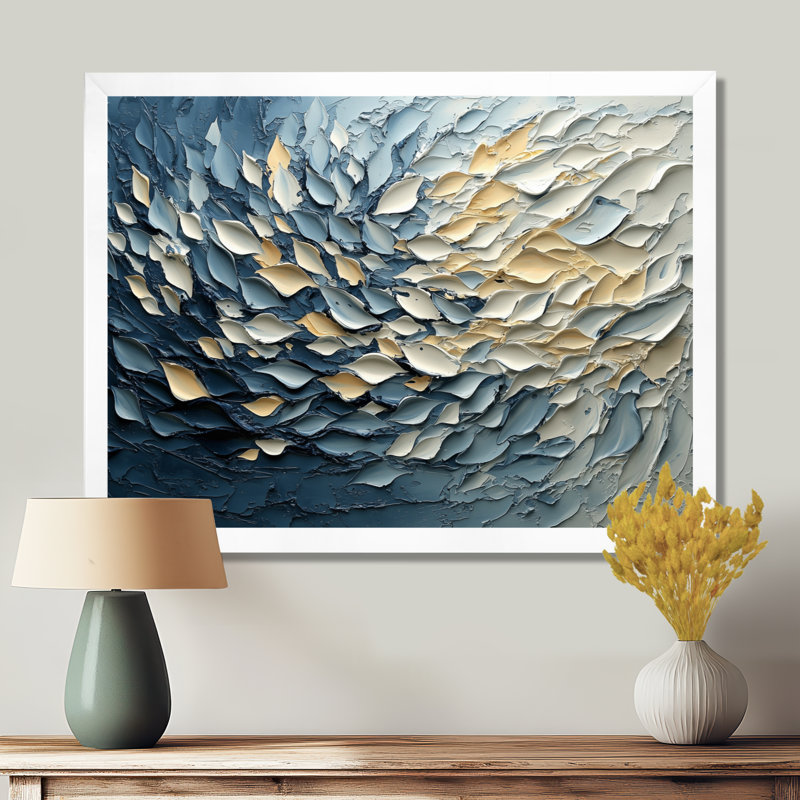 Brightling jaune bleu délicat pétales de fleurs illusion I - fleurs abstraites, art mural, H 24 po x l 32 po, Blanc