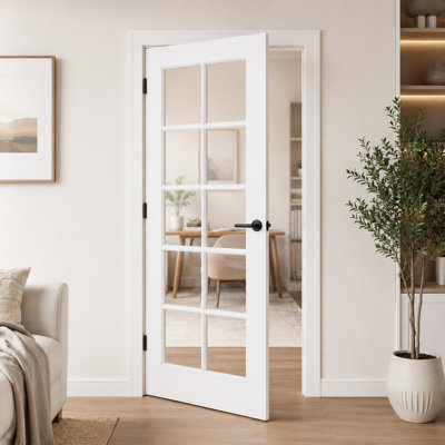 White Primed 10-Lite Clear Glass Prehung Interior Door with Frame and Hinges