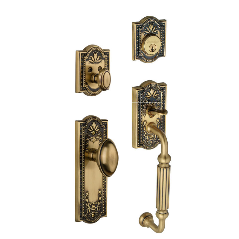 Parthenon Handle With Knob And Deadbolt, Lifetime Brass
