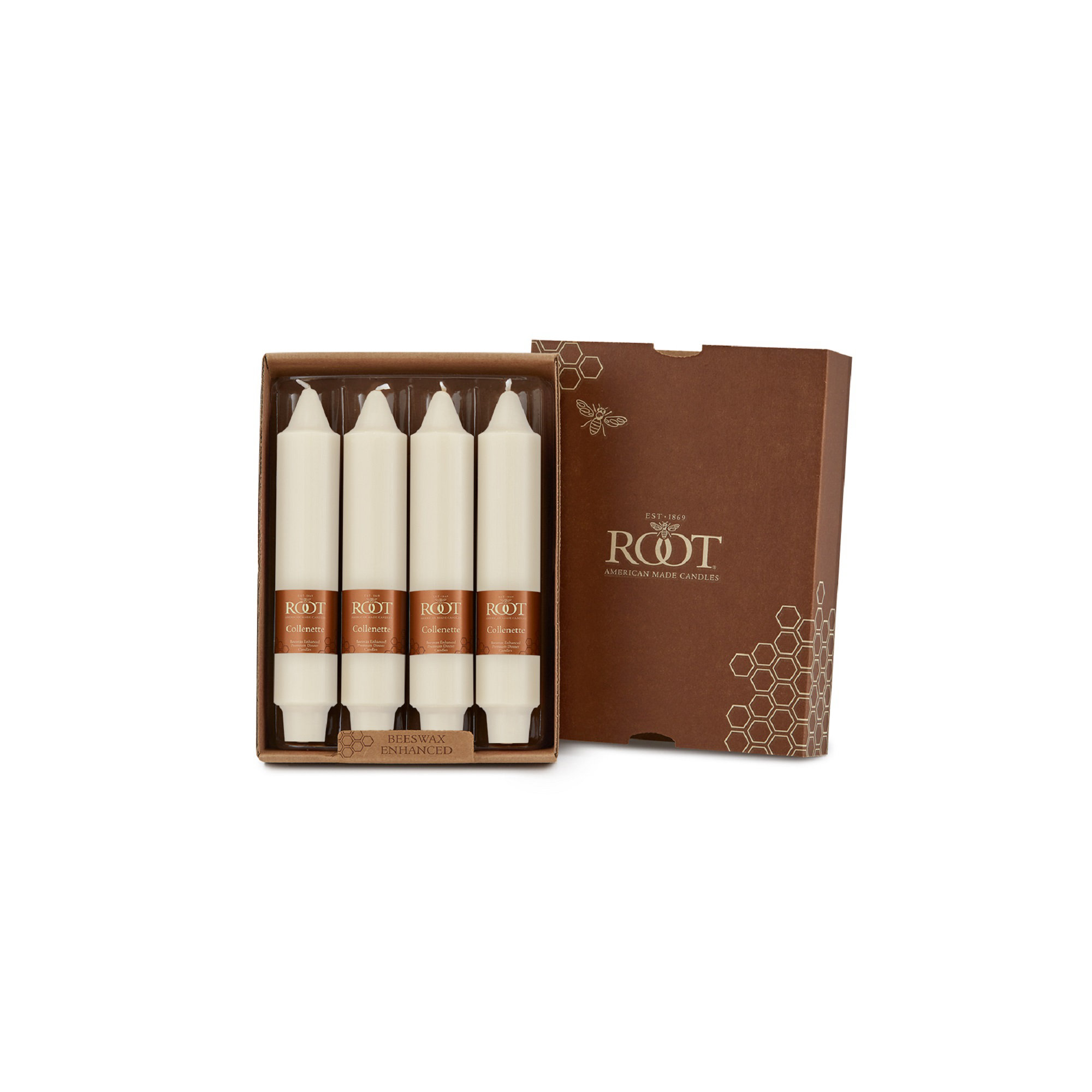 Smooth Collenette Unscented Taper Candle, Ivory, 7" H x 1.25" W x 1.25" D