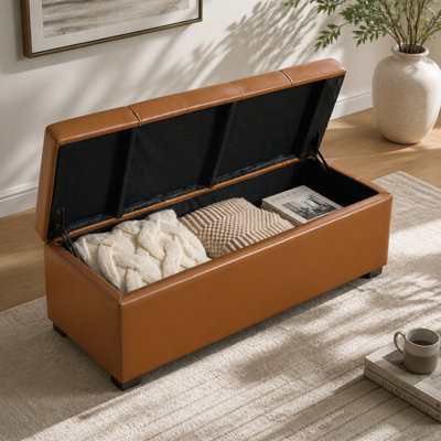 Banc de rangement rembourré en polyuréthane de 60,2 po de large avec repose-pieds capitonné avec repose-pieds pour salon, chambre à coucher, entrée, salle à manger, dortoir, coin, brun brûlé