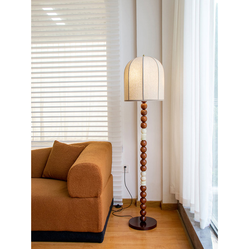 Vintage-Style Fabric, Solid Wood & Jade Floor Lamp